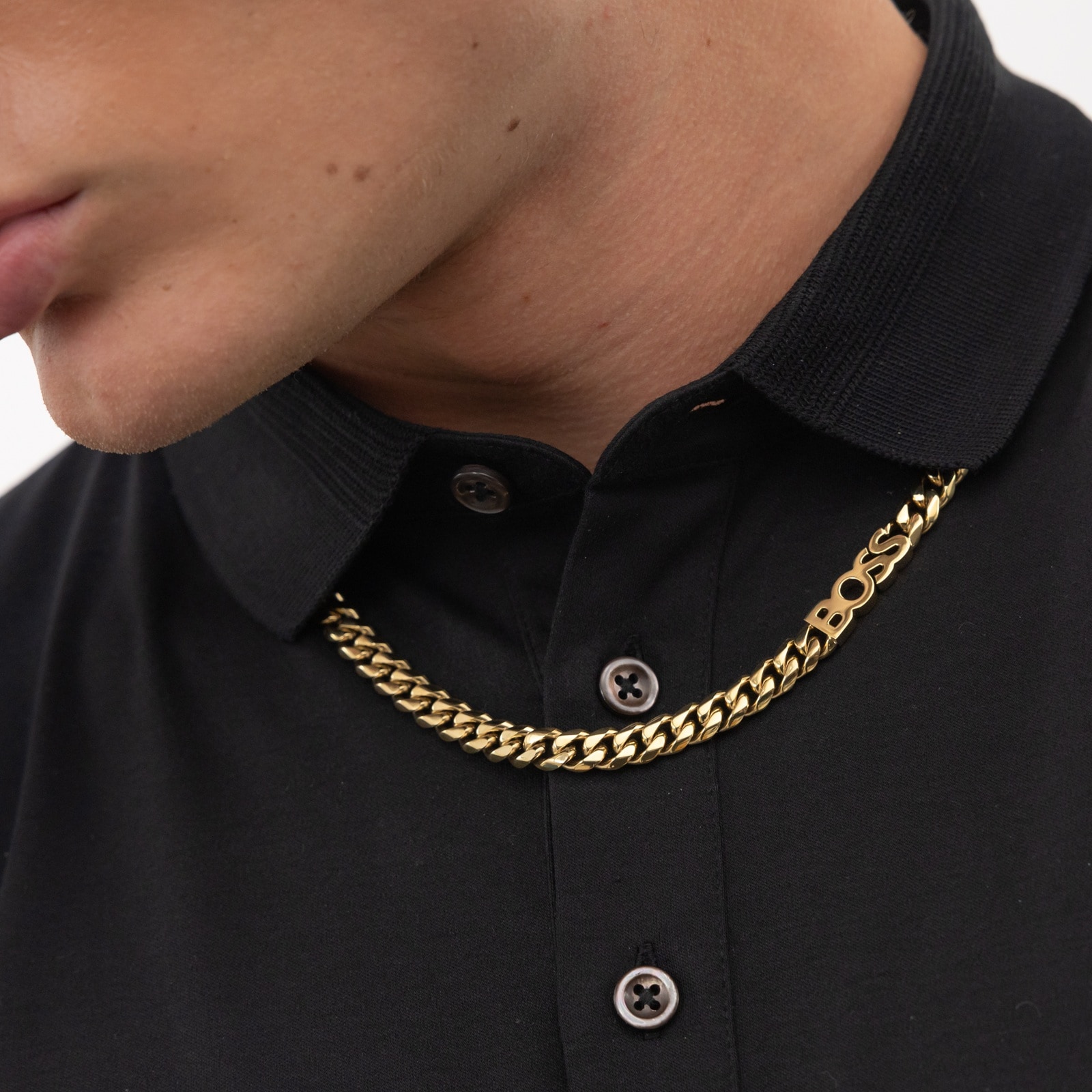 Boss Gents BOSS Kassy Yellow Gold Coloured Logo Chain Necklace