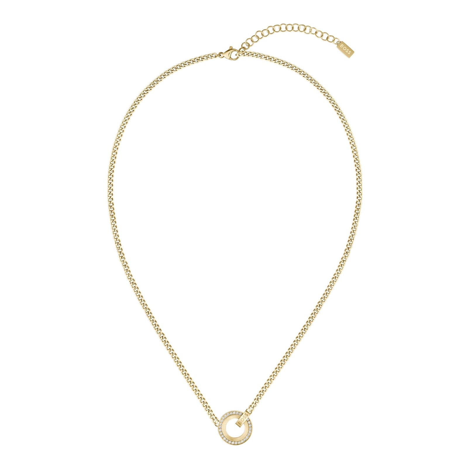 Ladies BOSS Iona Yellow Gold Coloured Crystal Pendant Necklace