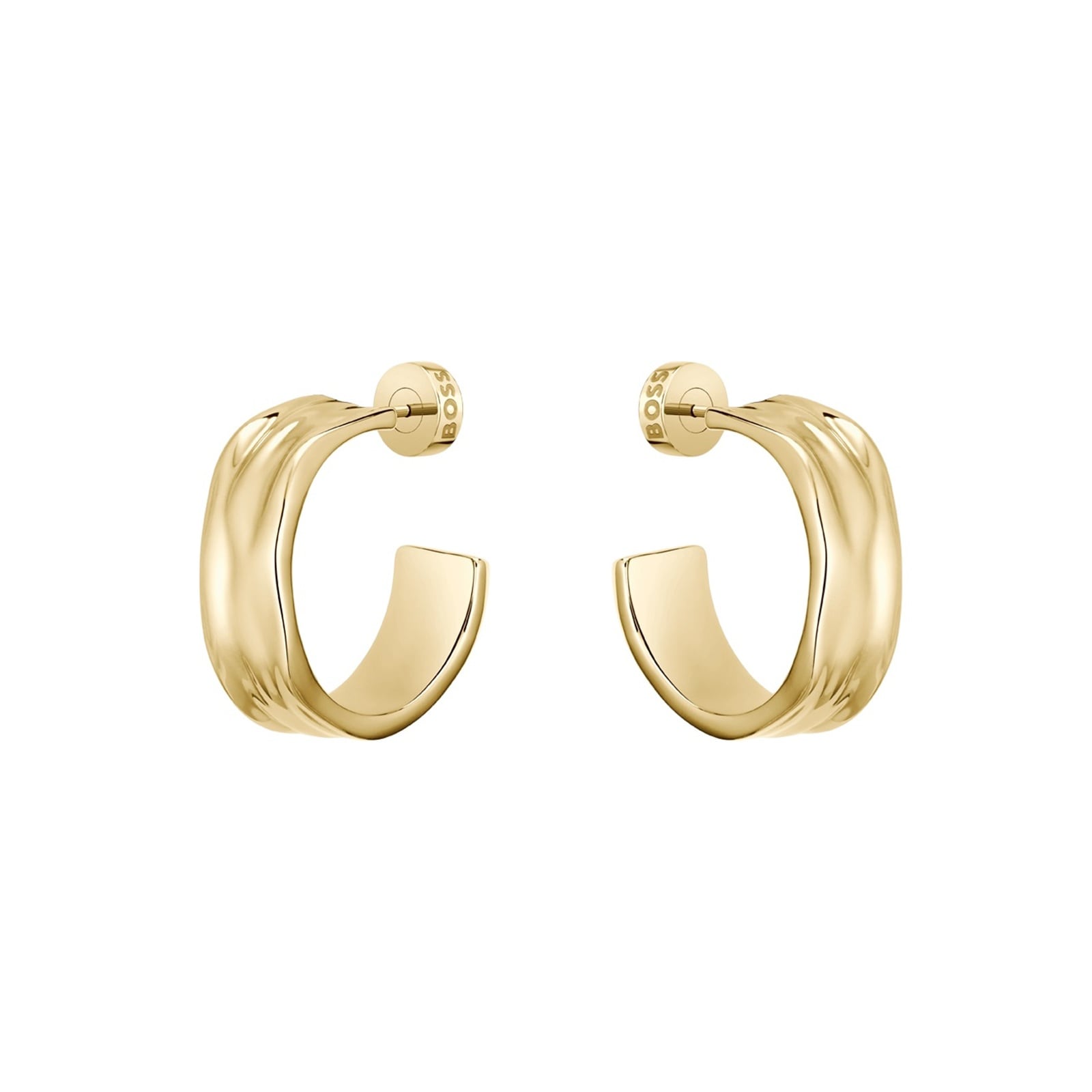 Ladies BOSS Yellow Gold Coloured Ripple Hoop Earrings