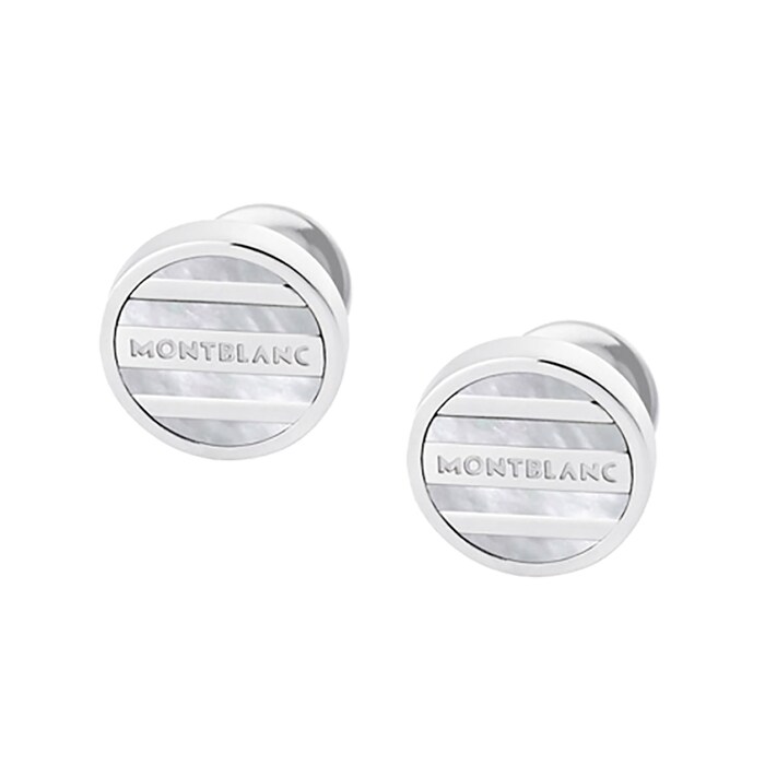 Montblanc Sterling Silver and White Mother-of-Pearl Cuff Links