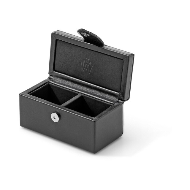 Mappin & Webb Black Leather Calf 2 Piece Cufflink Box