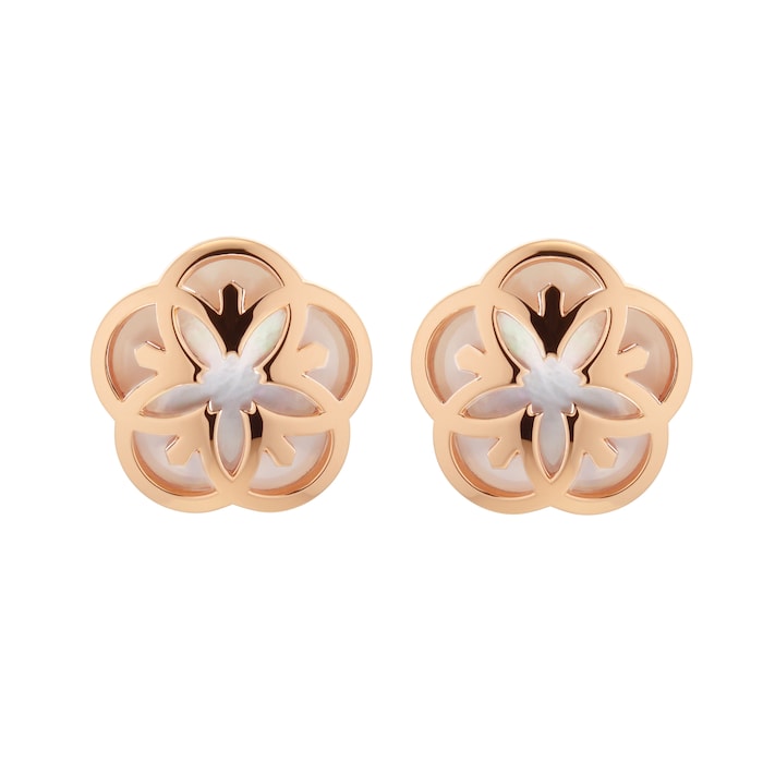 Omega Flower 18k Red Gold Earring Mother of Pearl