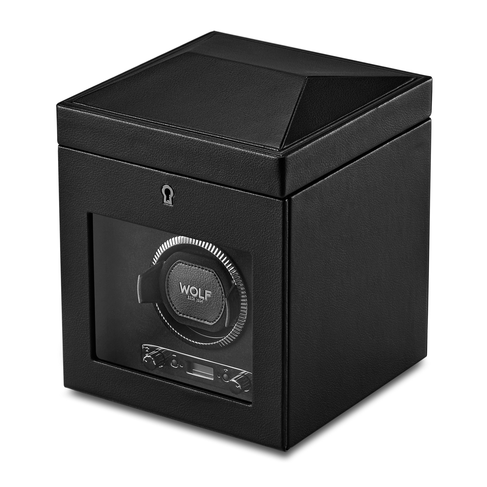 WOLF Single Watch Winder With Storage - British Racing Black Collection