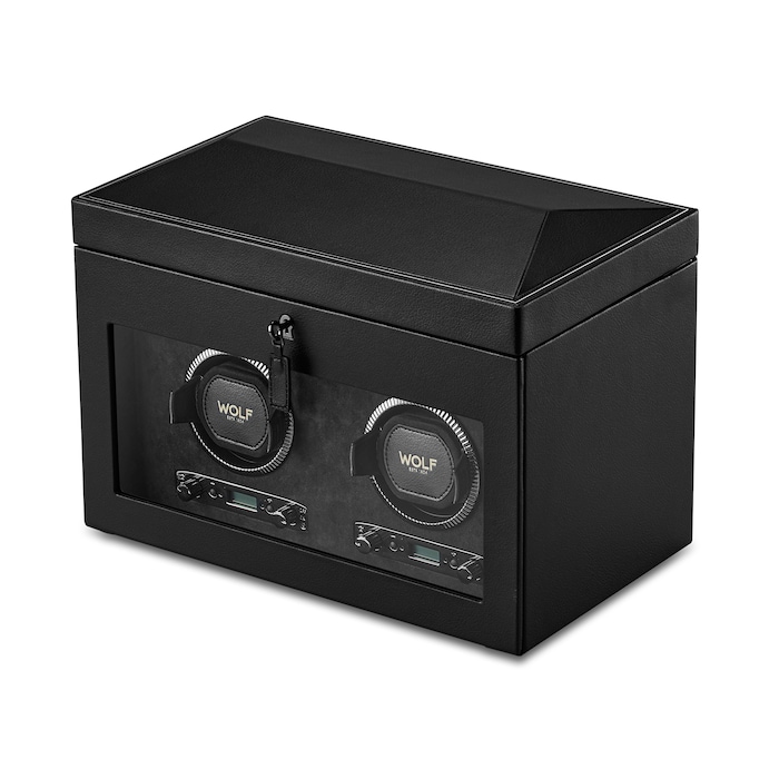 WOLF Double Watch Winder With Storage - British Racing Black Collection
