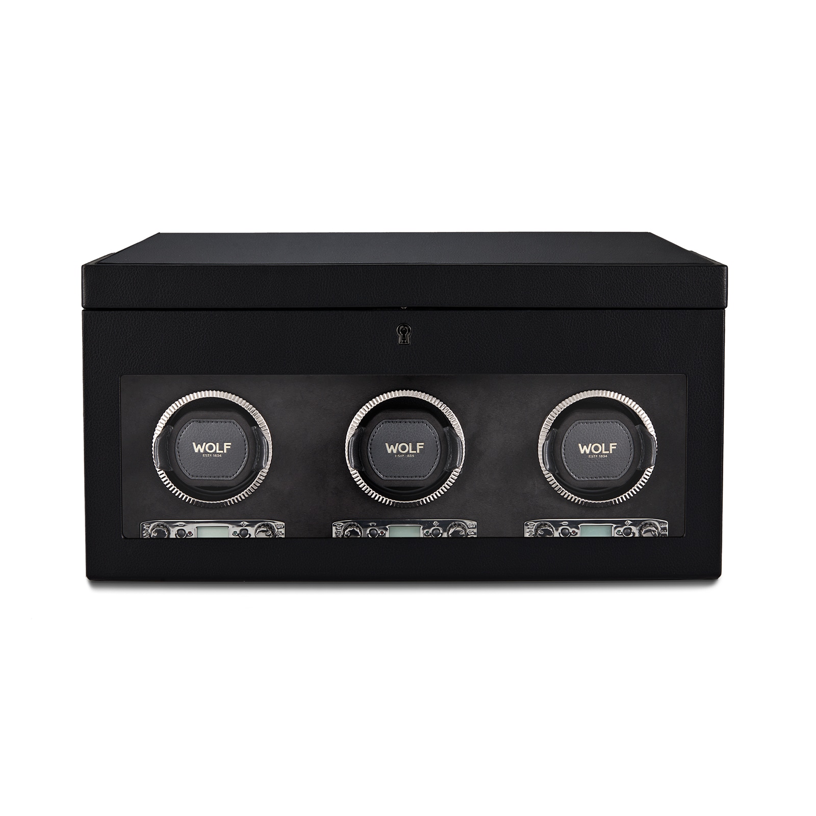 WOLF Triple Watch Winder With Storage British Racing Black