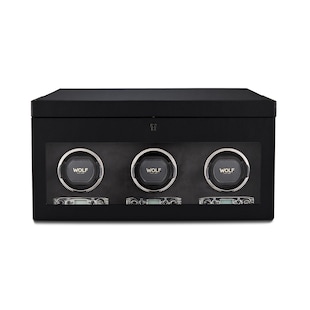 WOLF Triple Watch Winder With Storage - British Racing Black Collection