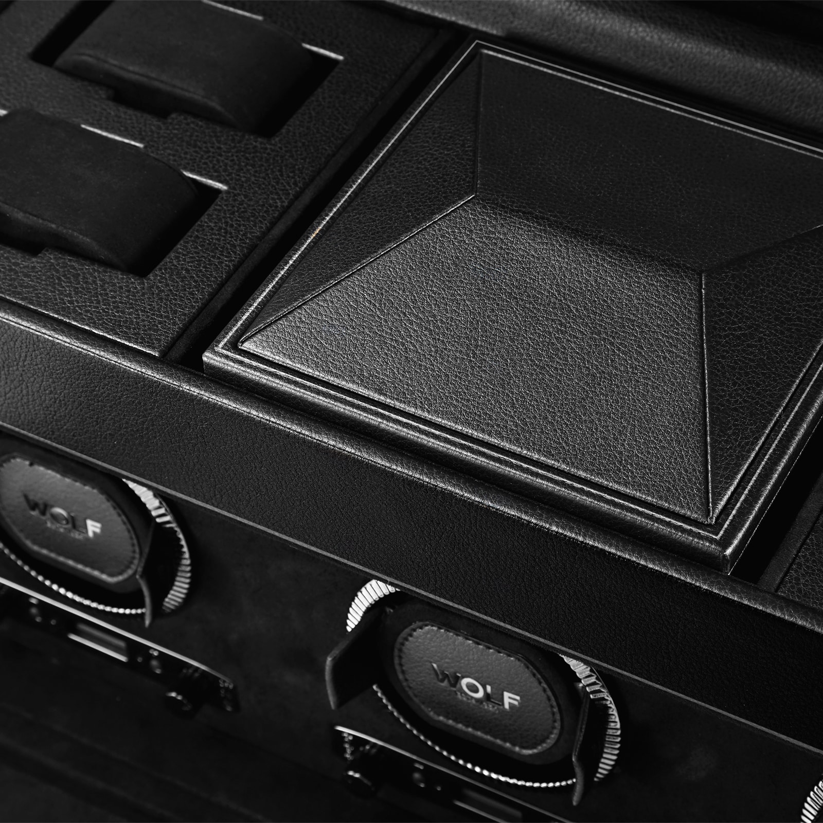 WOLF Triple Watch Winder With Storage - British Racing Black Collection WOLF Triple Watch Winder With Storage - British Racing Black Collection