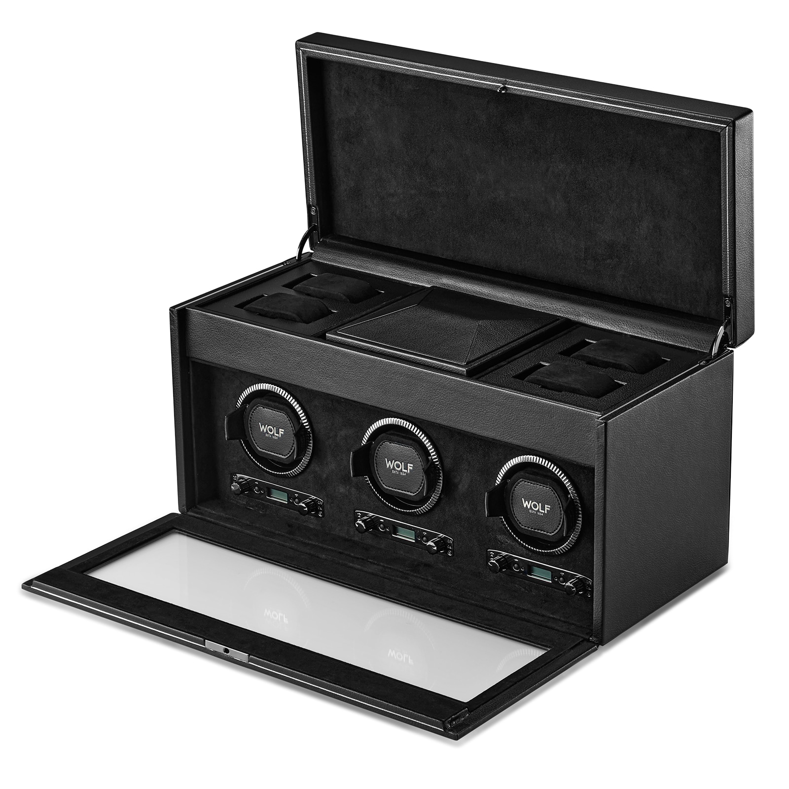 WOLF Triple Watch Winder With Storage - British Racing Black Collection