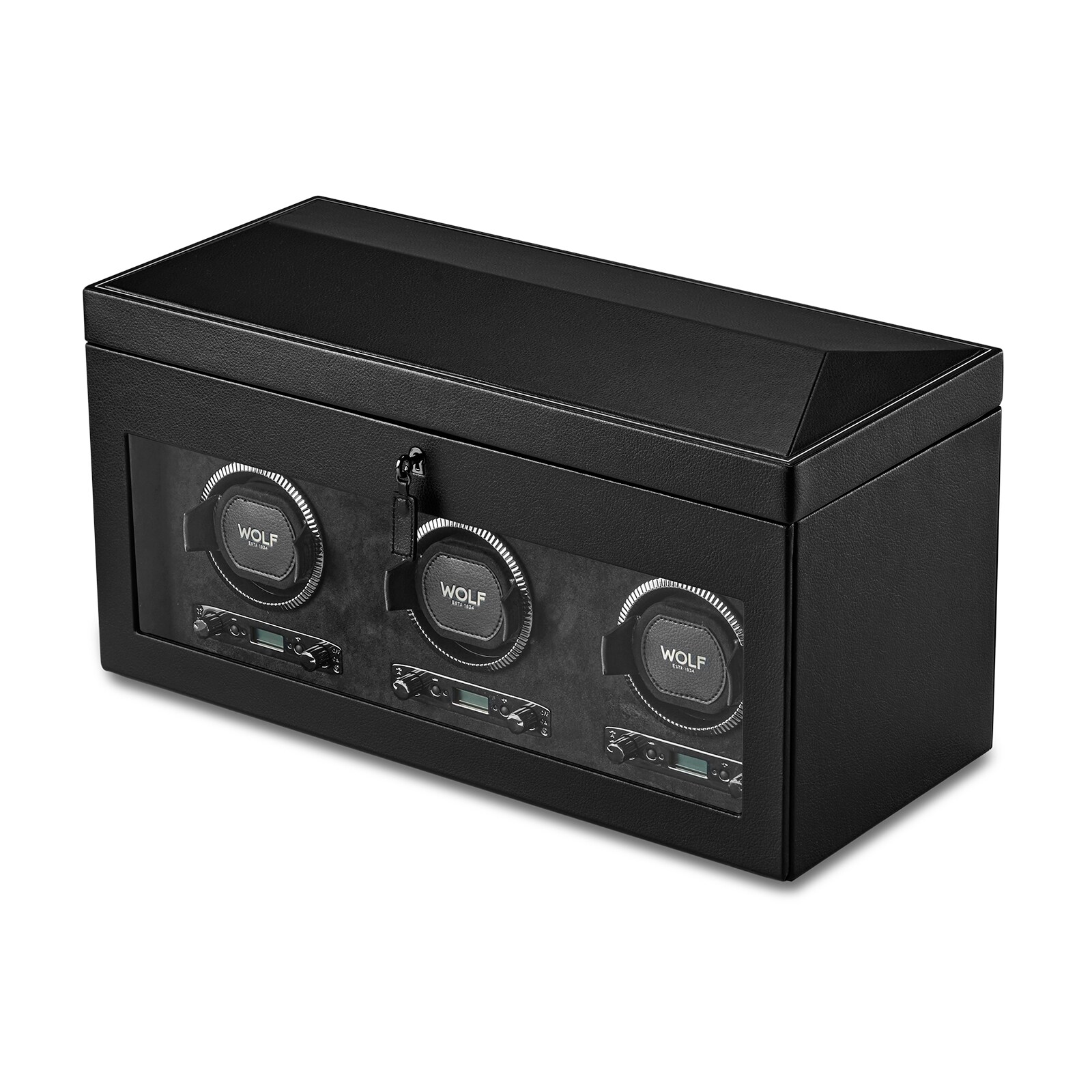 WOLF Triple Watch Winder With Storage - British Racing Black Collection