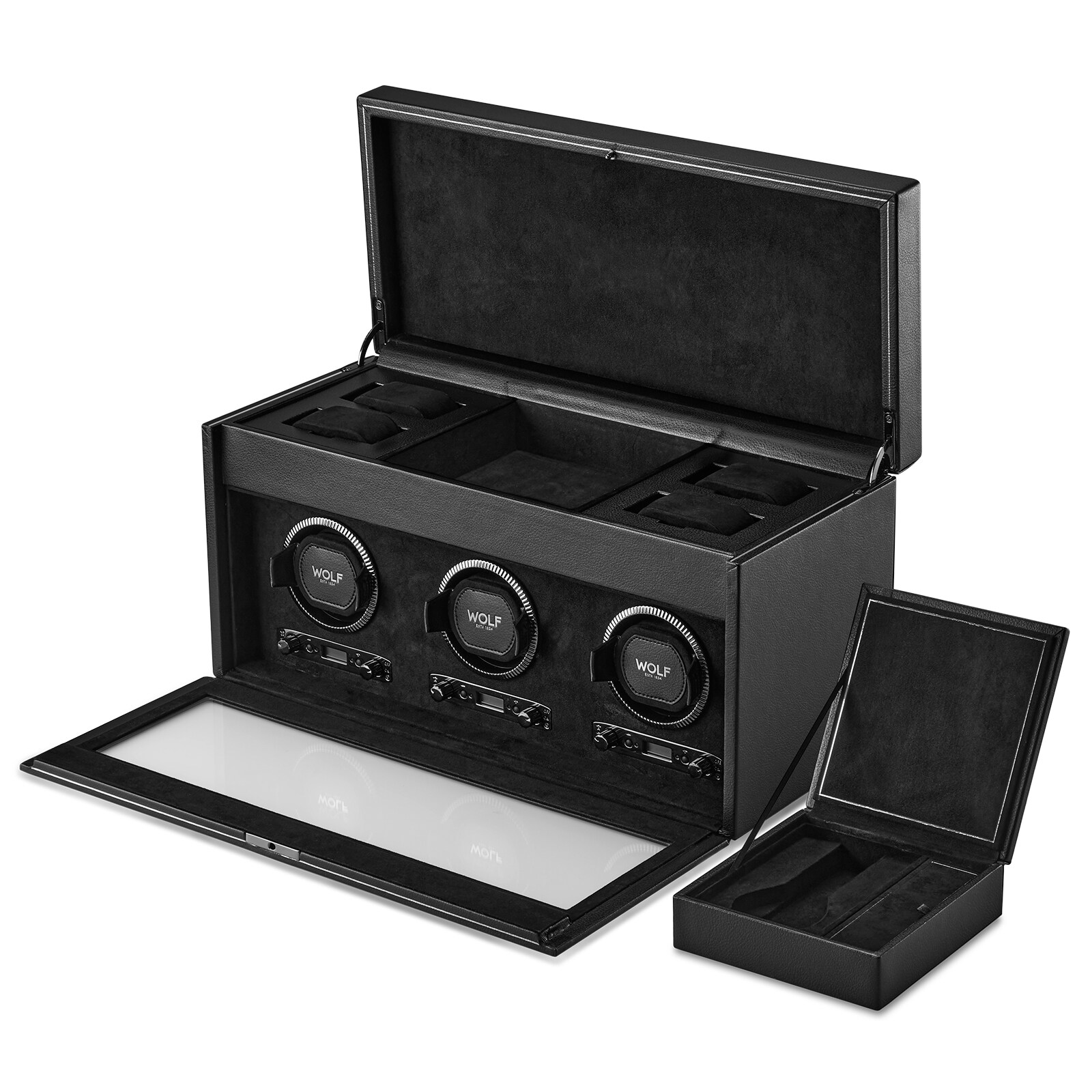 WOLF Triple Watch Winder With Storage British Racing Black