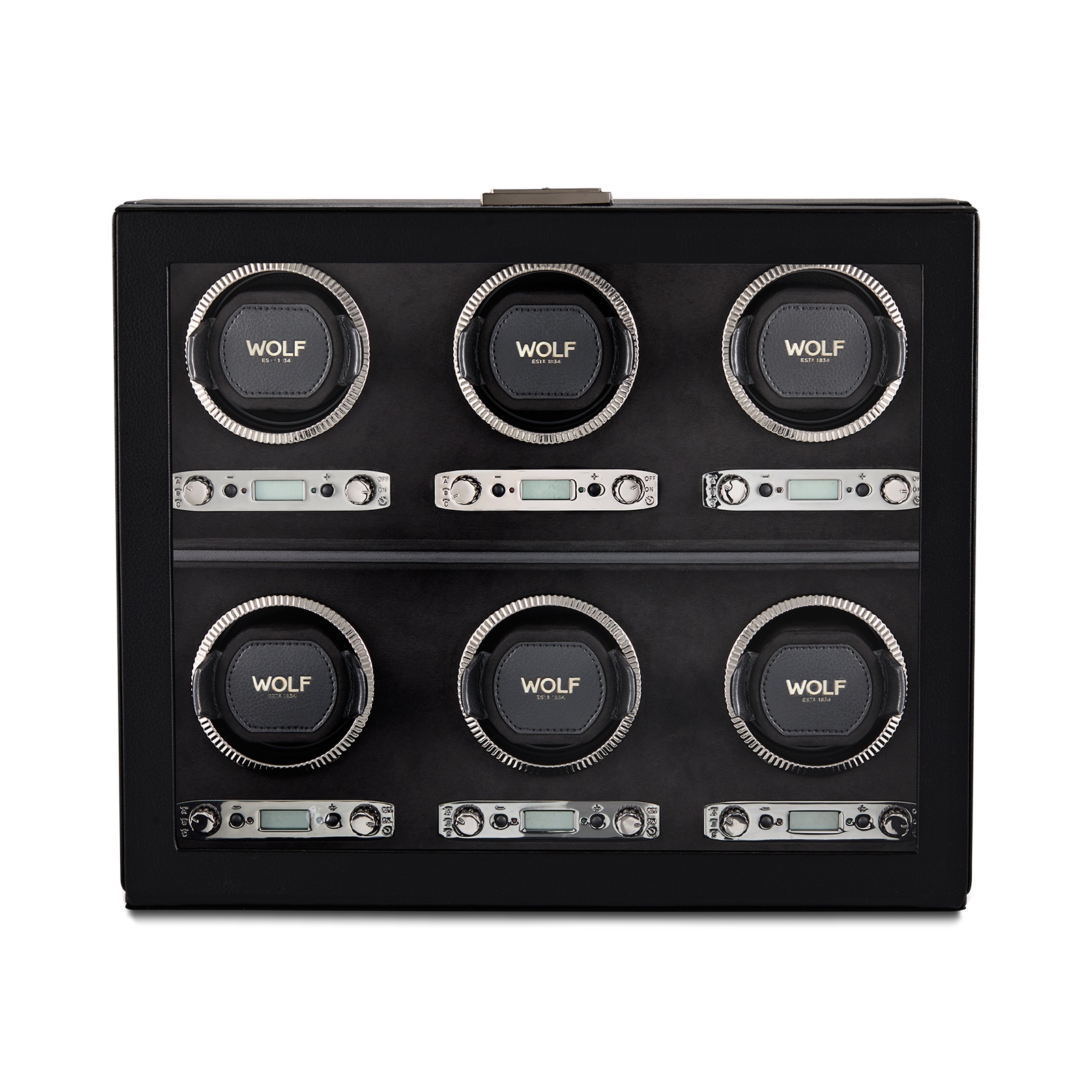 WOLF Six Piece Watch Winder - British Racing Black Collection WOLF Six Piece Watch Winder - British Racing Black Collection