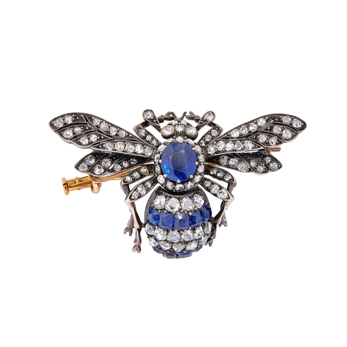 Betteridge Estate 18k White and Yellow Gold 5.00cttw Diamond and 2.60cttw Sapphire Bee Pin