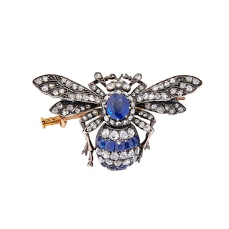 Vintage And Estate Jewelry 18k White and Yellow Gold 5.00cttw Diamond and 2.60cttw Sapphire Bee Pin Vintage And Estate Jewelry 18k White and Yellow Gold 5.00cttw Diamond and 2.60cttw Sapphire Bee Pin