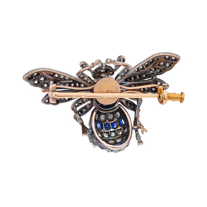 Vintage And Estate Jewelry 18k White and Yellow Gold 5.00cttw Diamond and 2.60cttw Sapphire Bee Pin