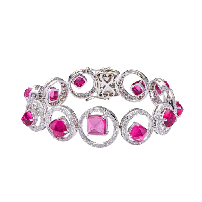 Betteridge Estate 18k White Gold Diamond and Pink Tourmaline Bracelet 7"