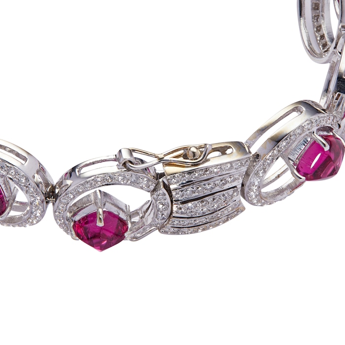 Betteridge Estate 18k White Gold Diamond and Pink Tourmaline Bracelet 7"