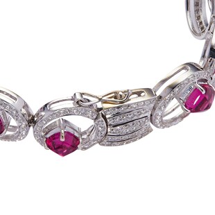 Vintage And Estate Jewelry 18k White Gold Diamond and Pink Tourmaline Bracelet 7"