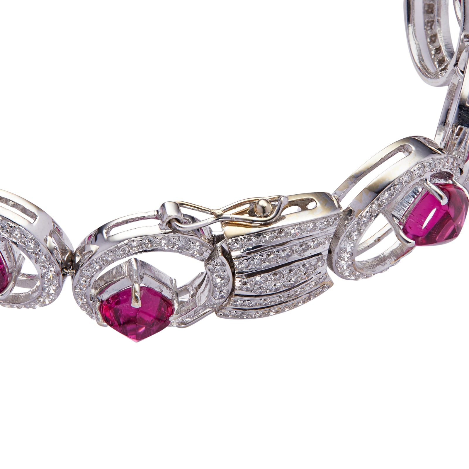 Vintage And Estate Jewelry 18k White Gold Diamond and Pink Tourmaline Bracelet 7"