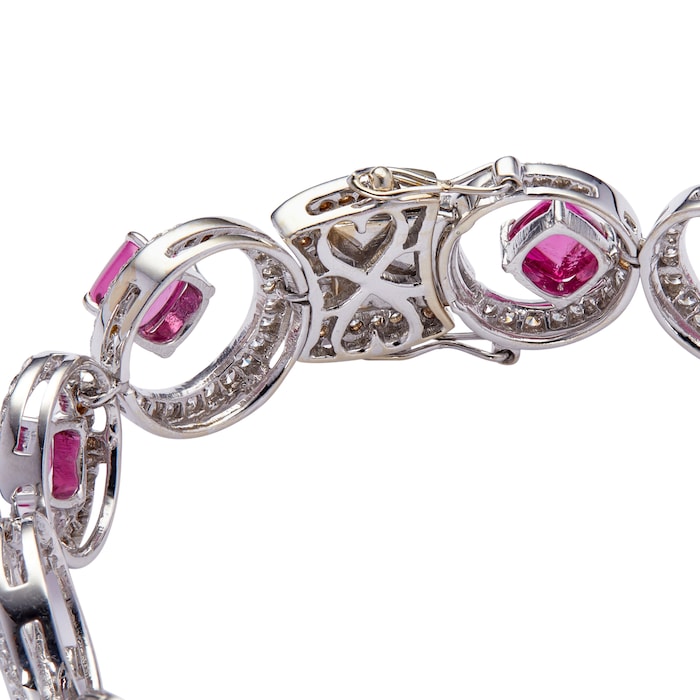Vintage And Estate Jewelry 18k White Gold Diamond and Pink Tourmaline Bracelet 7"