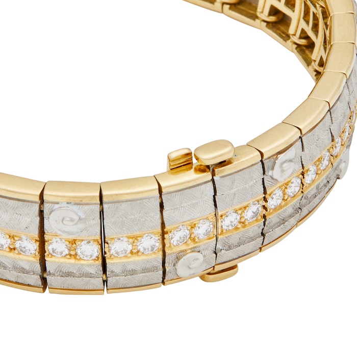 Vintage And Estate Jewelry 18k Yellow Gold and Platinum 2.56cttw Diamond Bondanza Bracelet
