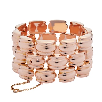 Vintage And Estate Jewelry 18k Rose Gold Art Deco Three Row Link Bracelet Vintage And Estate Jewelry 18k Rose Gold Art Deco Three Row Link Bracelet