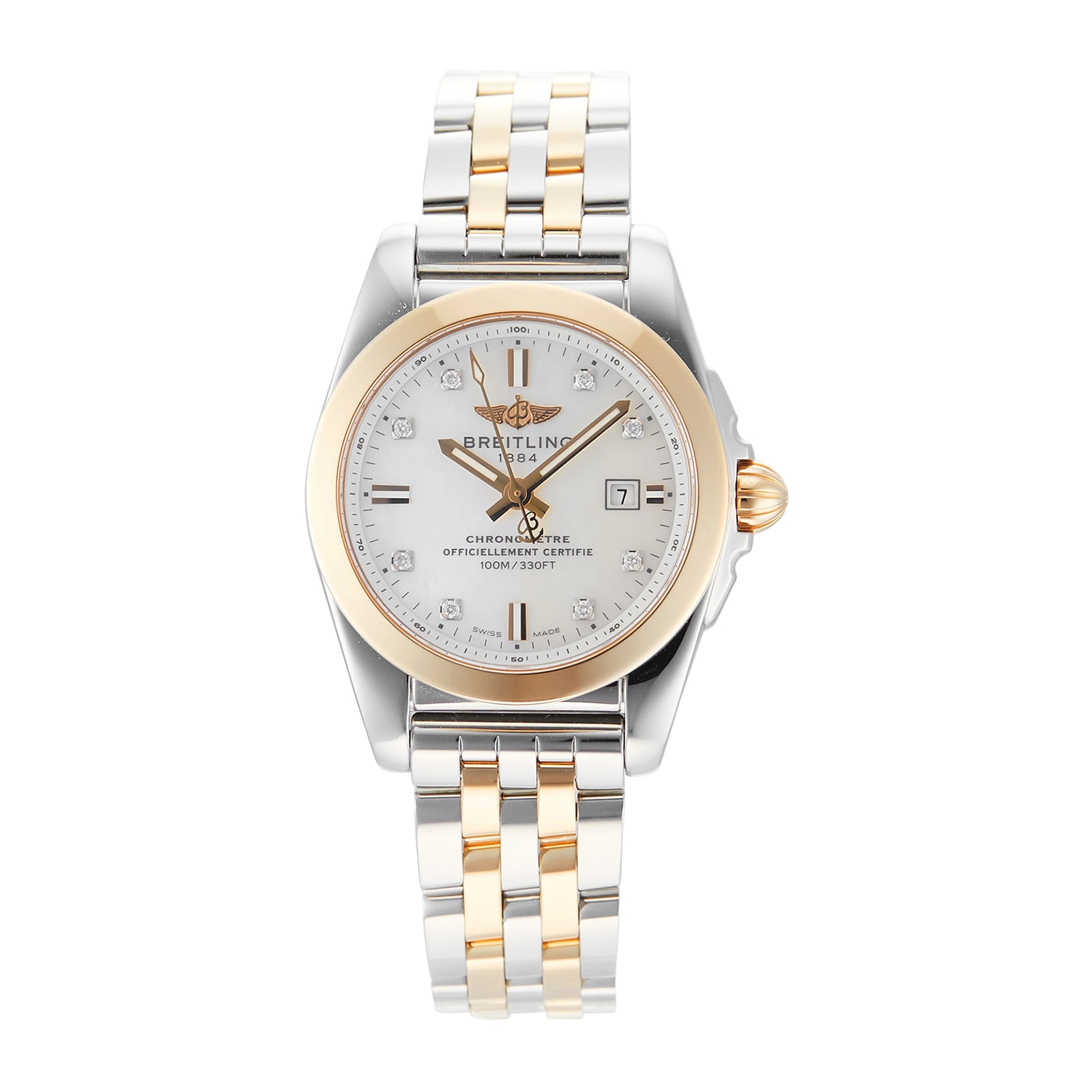 Pre-Owned Breitling Galactic White Mother of Pearl Steel & Rose Gold Ladies Watch C7234812/A792
