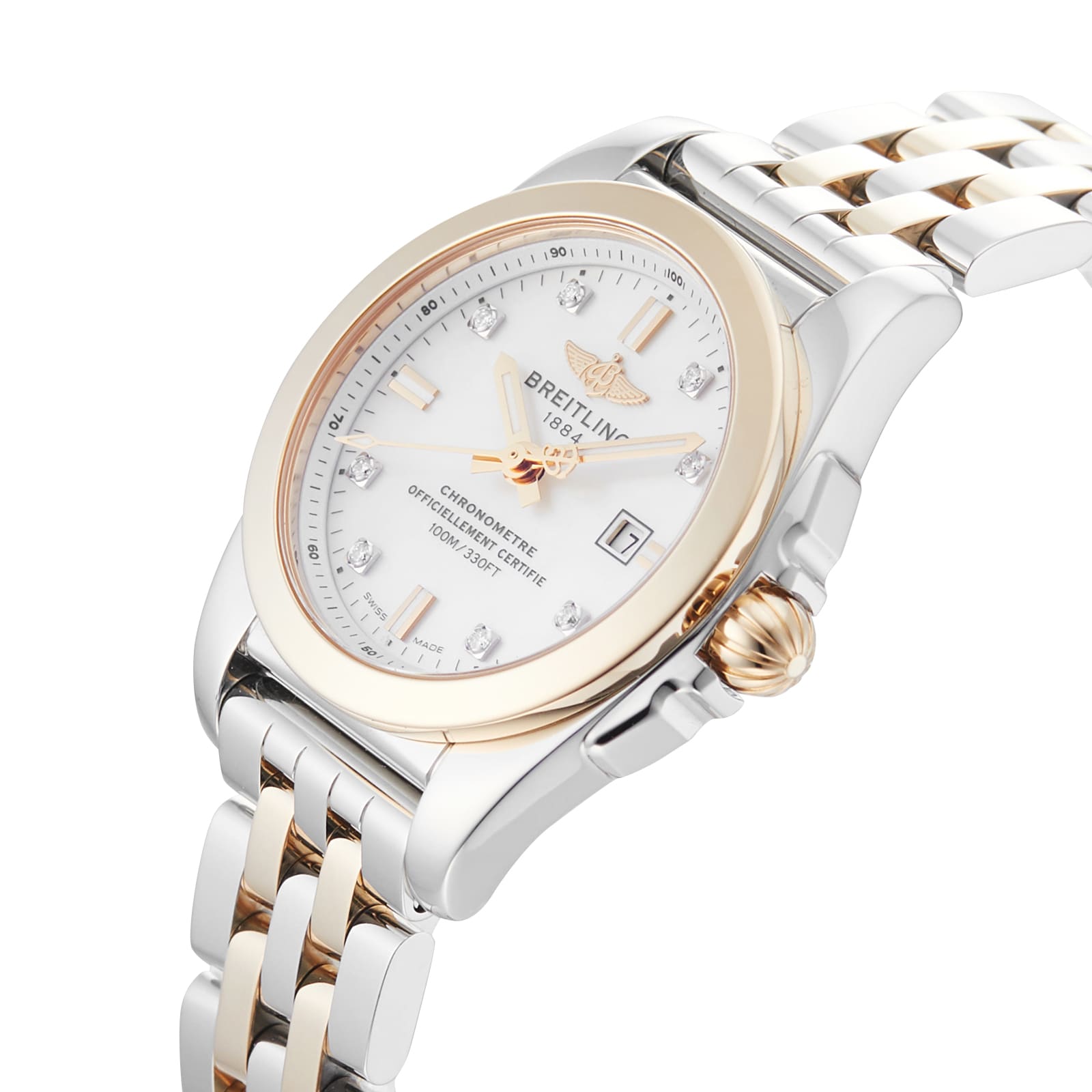 Pre-Owned Breitling Galactic White Mother of Pearl Steel & Rose Gold Ladies Watch C7234812/A792