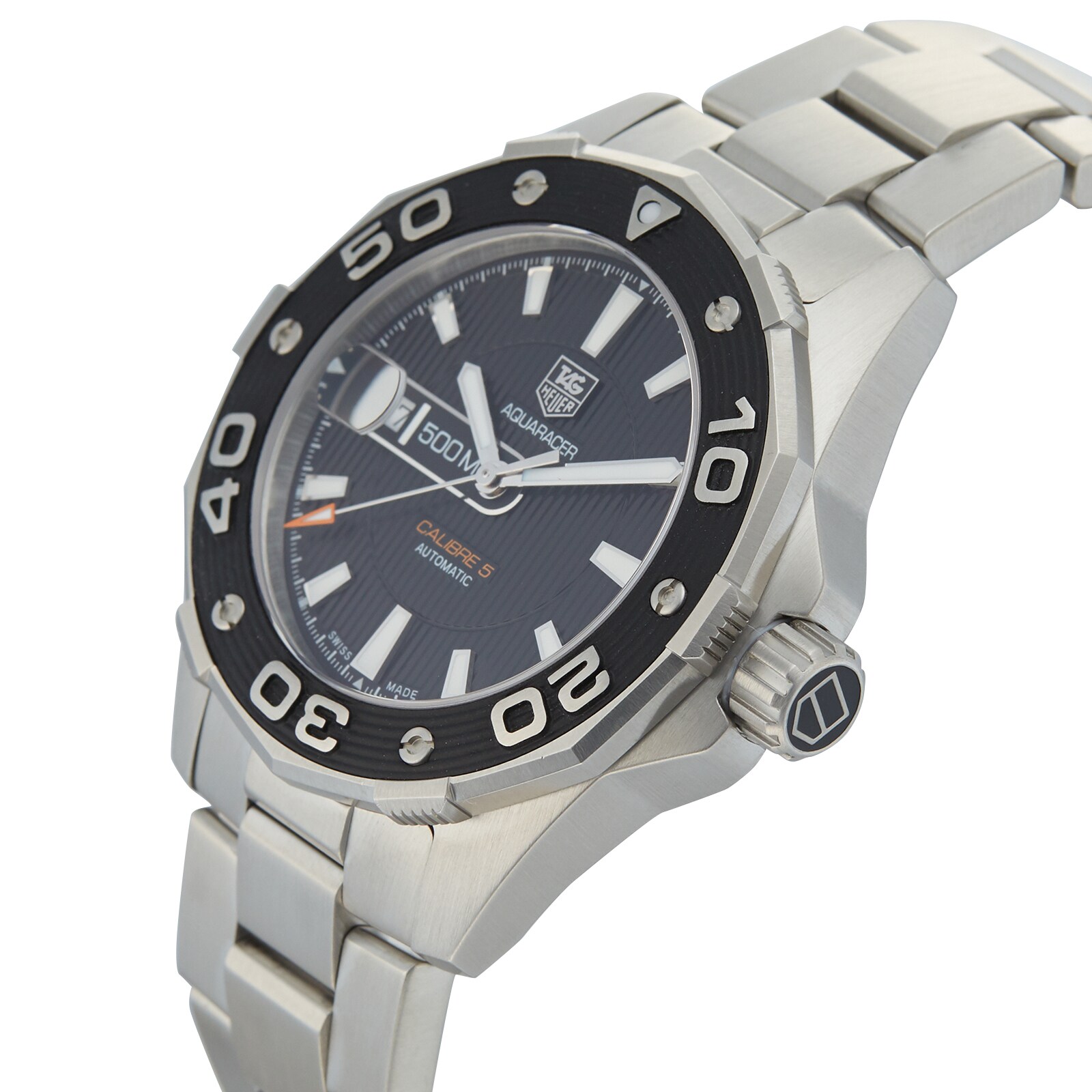 Pre-Owned TAG Heuer Aquaracer Calibre 5 Black Steel Mens Watch WAJ2110.BA0870