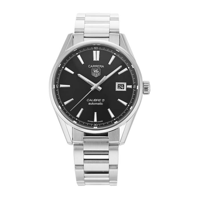 Pre-Owned TAG Heuer Carrera Calibre 5 Black Steel Mens Watch WAR211A.BA0782