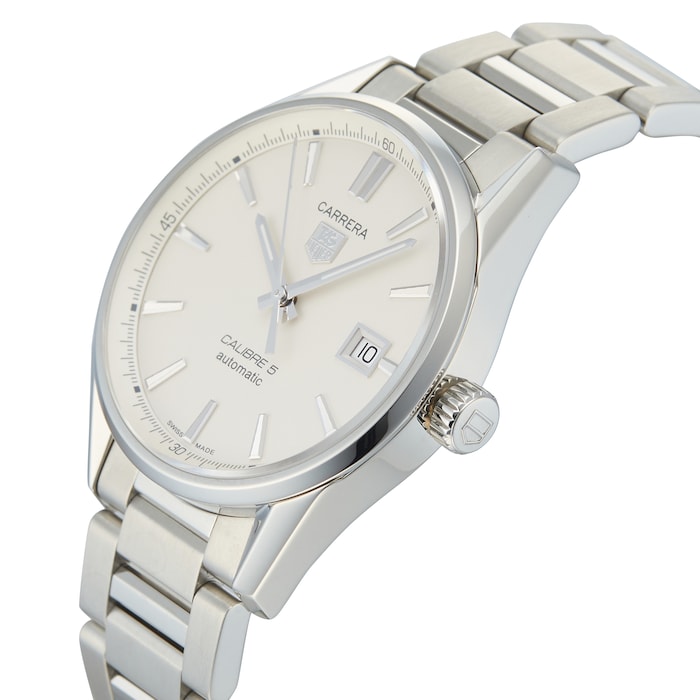Pre-Owned TAG Heuer Carrera Calibre 5 Silver Steel Mens Watch WAR211B.BA0782