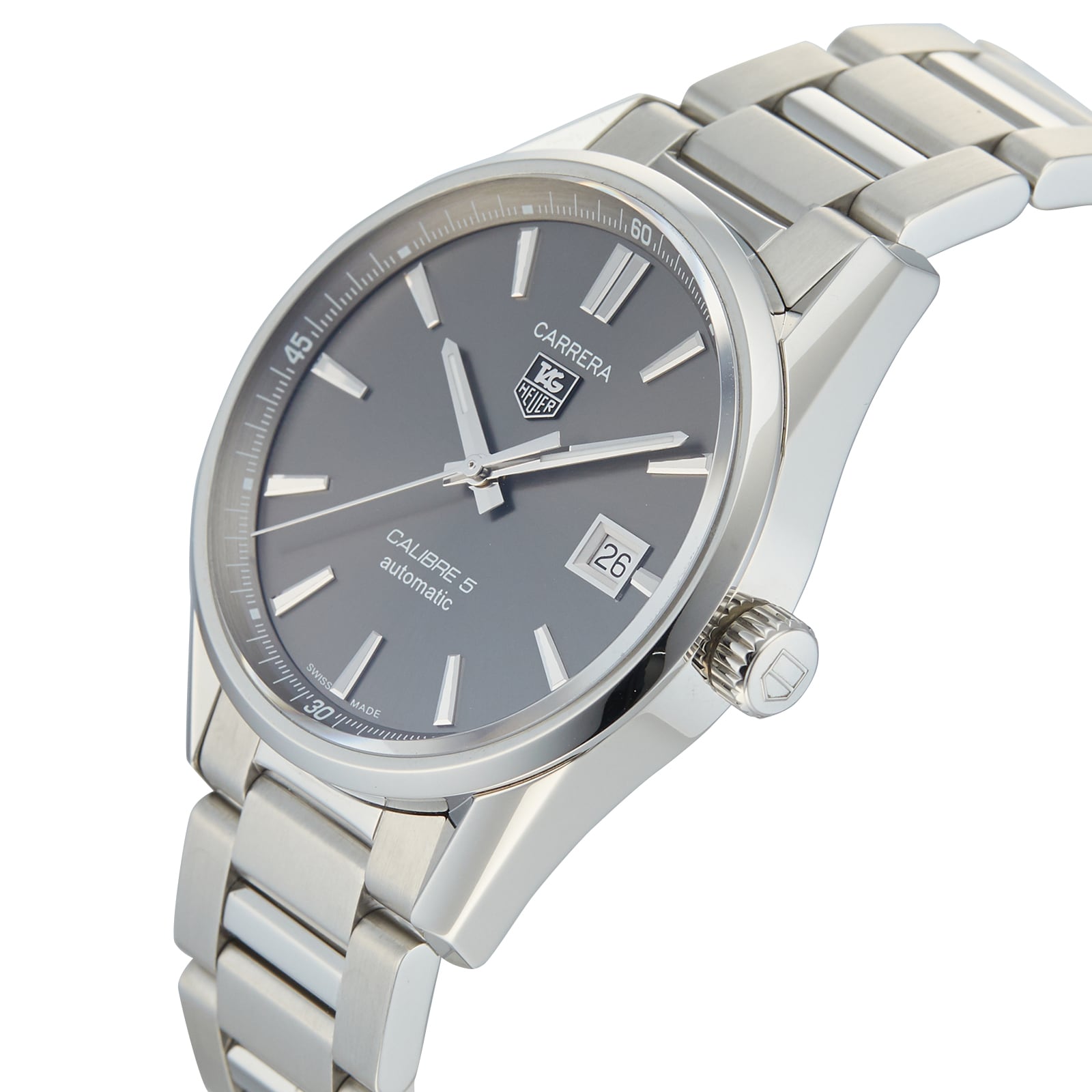 Pre-Owned TAG Heuer Carrera Calibre 5 Grey Steel Mens Watch WAR211C.BA0782