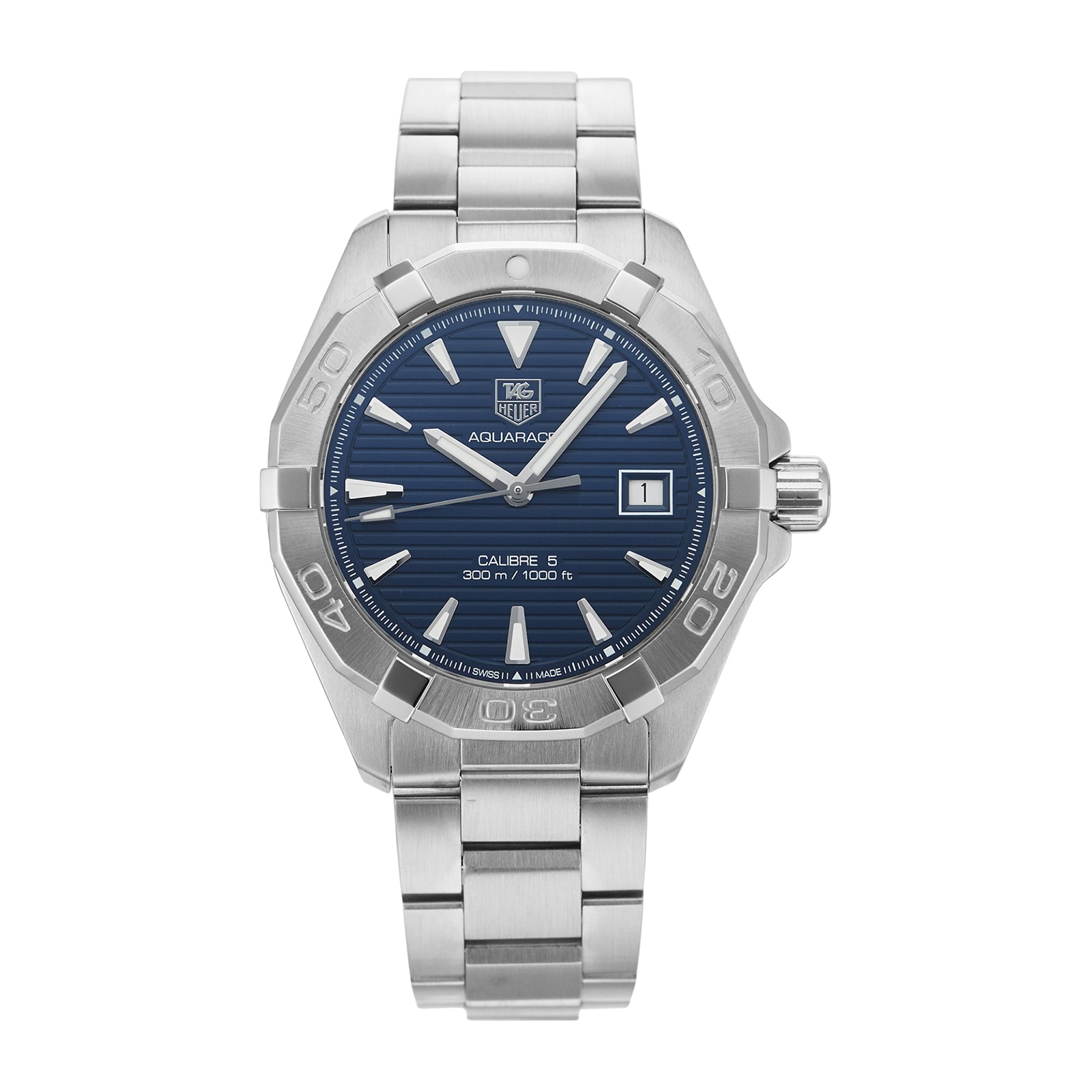 Pre-Owned TAG Heuer Aquaracer Calibre 5 Blue Steel Mens Watch WAY2112.BA0928
