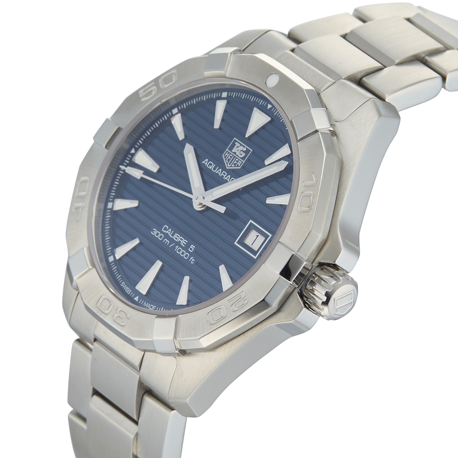 Pre-Owned TAG Heuer Aquaracer Calibre 5 Blue Steel Mens Watch WAY2112.BA0928