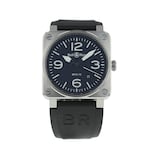 Pre-Owned Bell & Ross BR03-92 Black Steel Mens Watch BR0392-BLC-ST