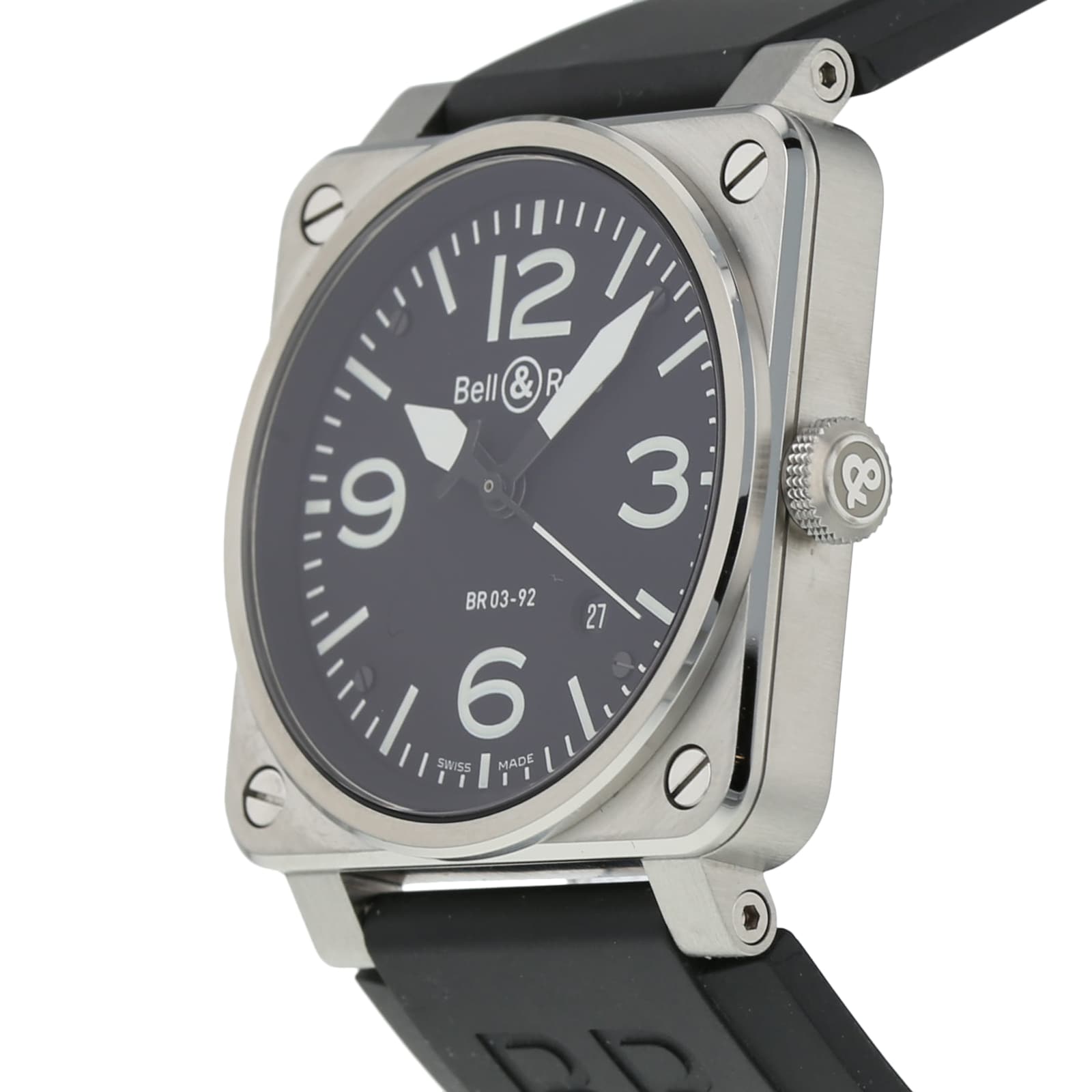 Pre-Owned Bell & Ross BR03-92 Black Steel Mens Watch BR0392-BLC-ST