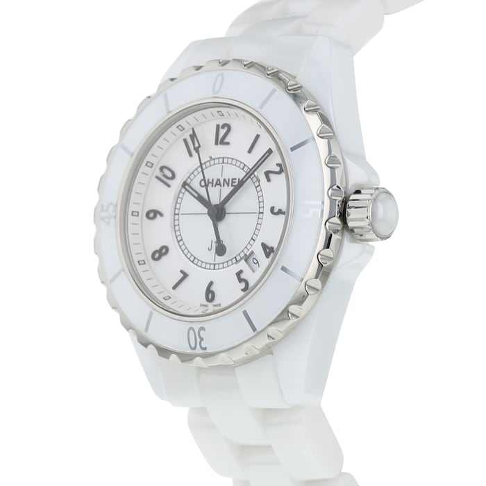 Pre-Owned Chanel J12 White Ceramic and Steel Ladies Watch H0968