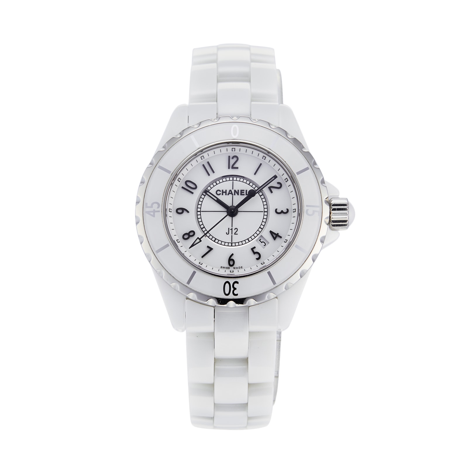 CHANEL J12 33mm H0968 Date Ceramic Quartz White Dial Ladies Watch