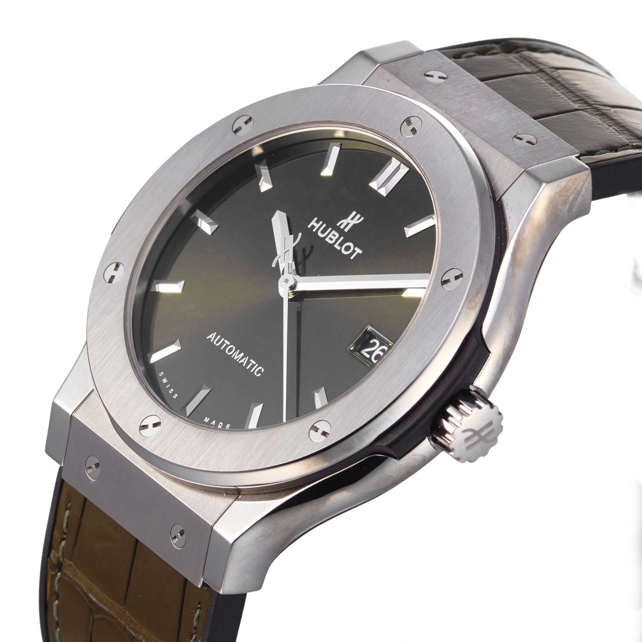 Pre-Owned Hublot Classic Fusion Titanium Green Mens Watch 511.NX.8970.LR