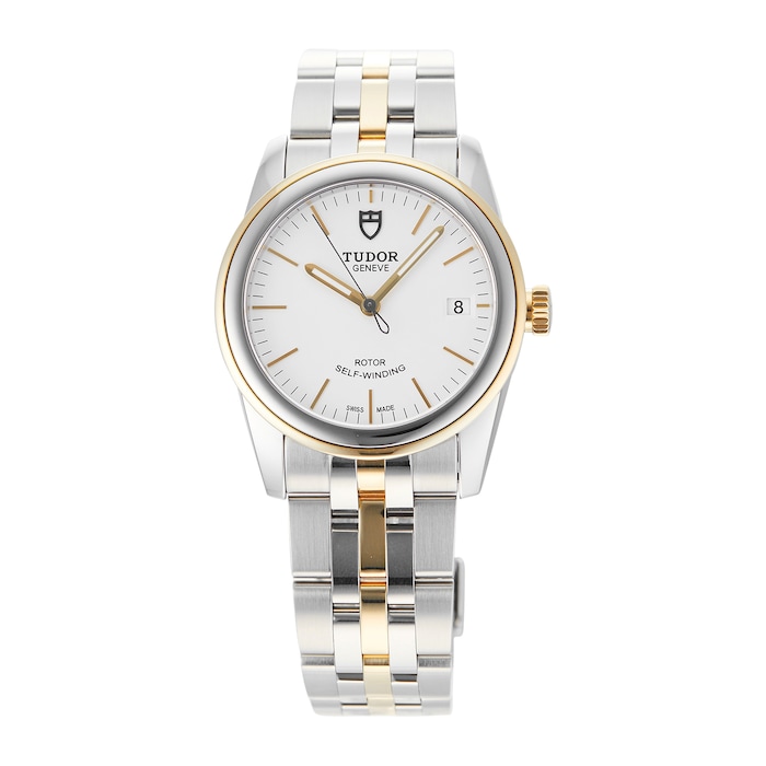 Pre-Owned Tudor Glamour Date Opaline Steel and Yellow Gold Mens Watch M55003-0082