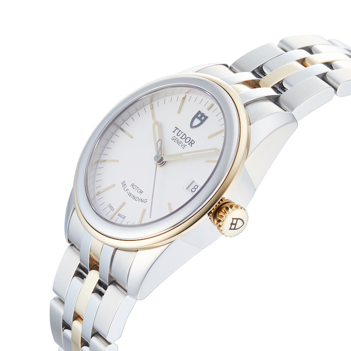 Pre-Owned Tudor Glamour Date Opaline Steel and Yellow Gold Mens Watch M55003-0082