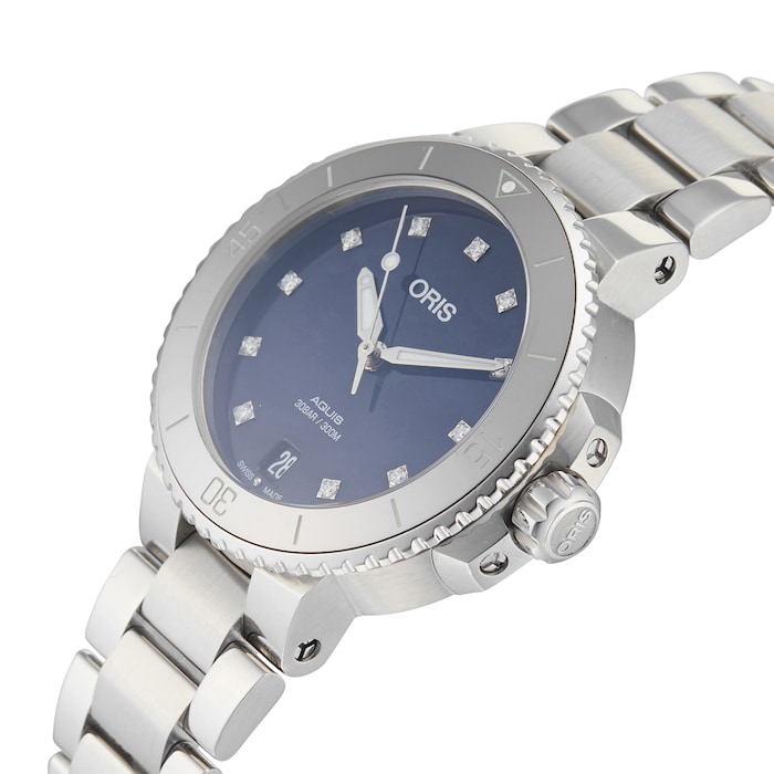 Pre-Owned Oris Aquis Date Diamonds Ladies Watch 01 733 7731 4195-07 8 18 05P