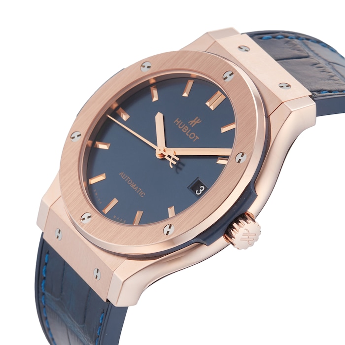 Pre-Owned Hublot Pre-Owned Hublot Classic Fusion King Gold Blue Mens Watch 511.OX.7180.LR