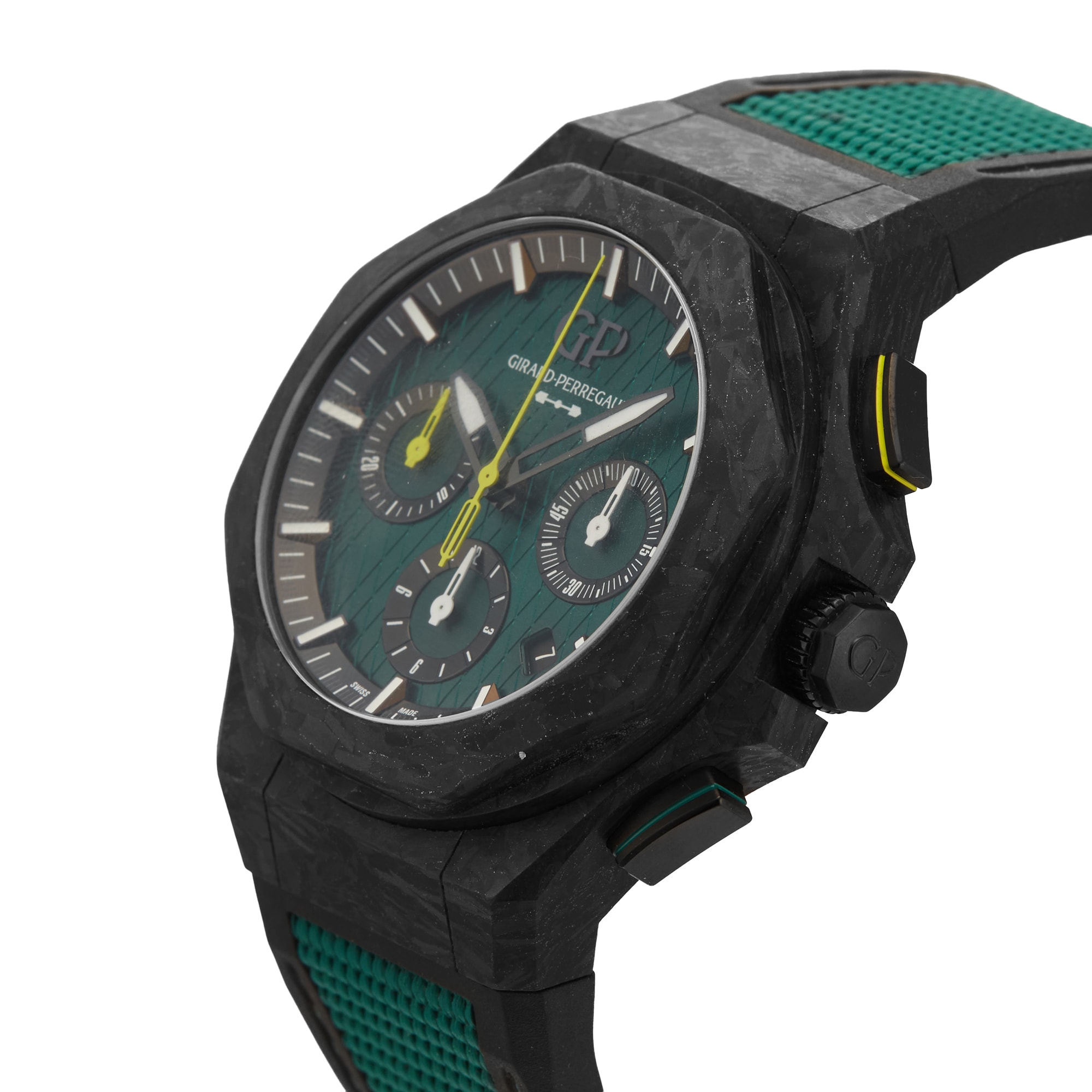 Pre-Owned Girard Perregaux Laureato Absolute Chronograph Aston Martin F1 Edition 44mm Titanium and Carbon Pre-Owned Girard Perregaux Laureato Absolute Chronograph Aston Martin F1 Edition 44mm Titanium and Carbon