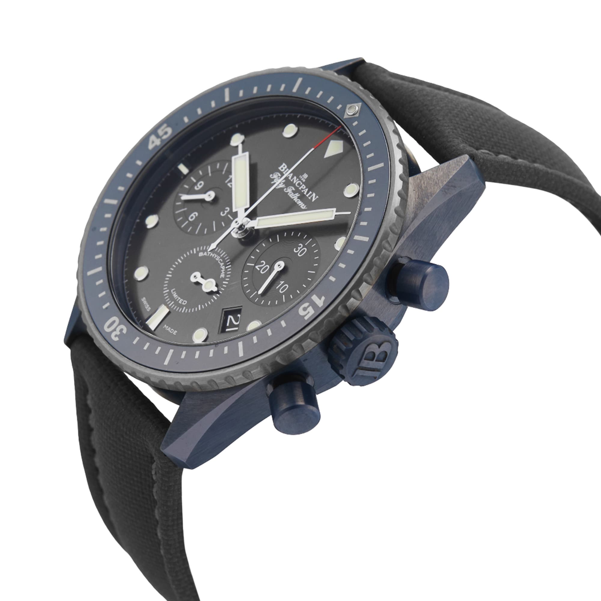 Pre-Owned Blancpain Bathyscaphe Chronographe Flyback Ocean Commitment II Limited Edition 43.6mm Ceramic