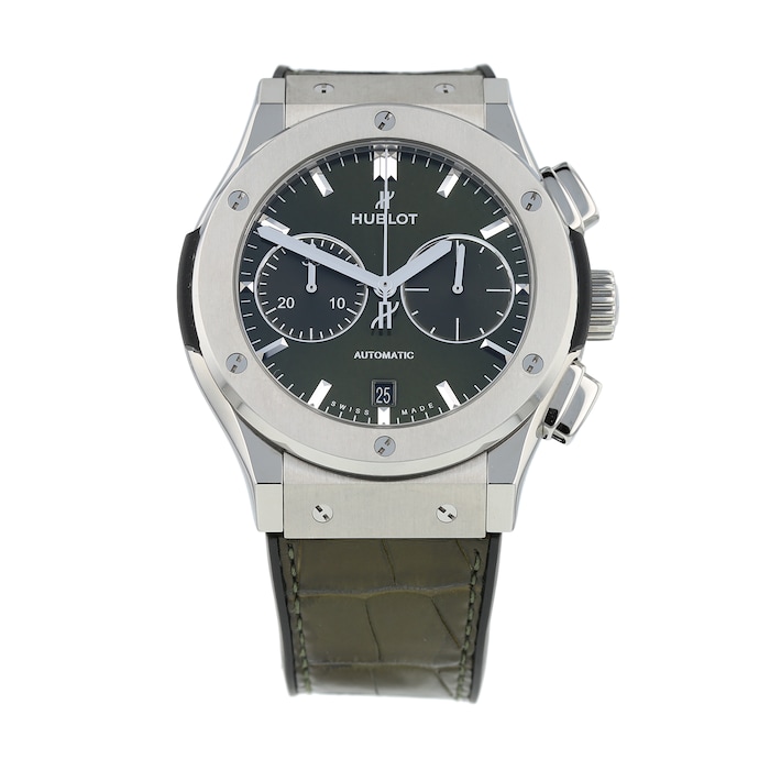 Pre-Owned Hublot Classic Fusion Chronograph Titanium Green Mens Watch 521.NX.8970.LR
