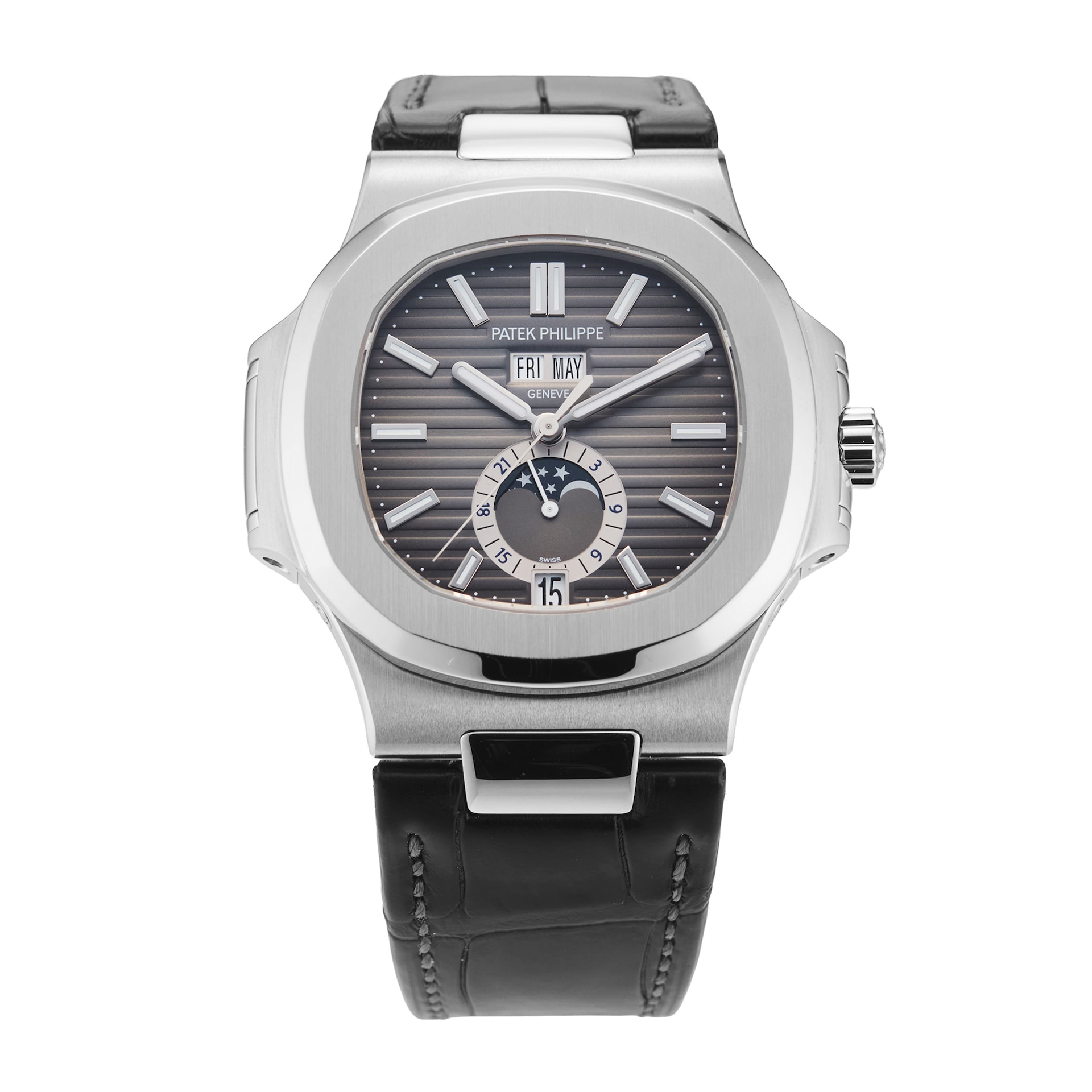 Pre-Owned Patek Philippe Nautilus Annual Calendar Moon Phase 40.5mm Stainless Steel Pre-Owned Patek Philippe Nautilus Annual Calendar Moon Phase 40.5mm Stainless Steel