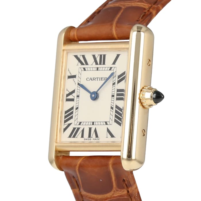 Cartier Tank Louis Small Yellow Gold Brown Strap Ladies Watch W1529856 Box  Card