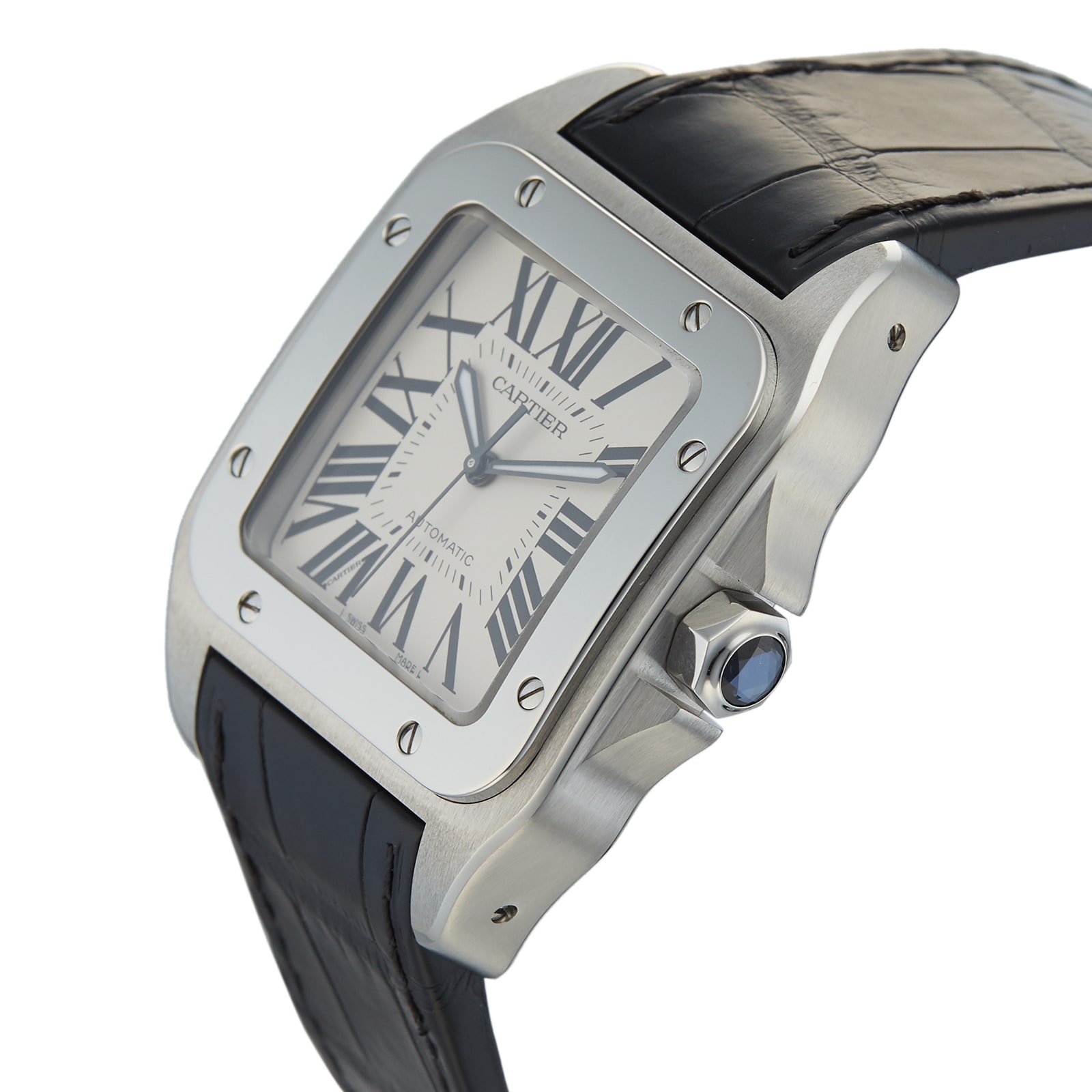 Pre-Owned Cartier Santos 100 Silver Steel Mens Watch W20073X8