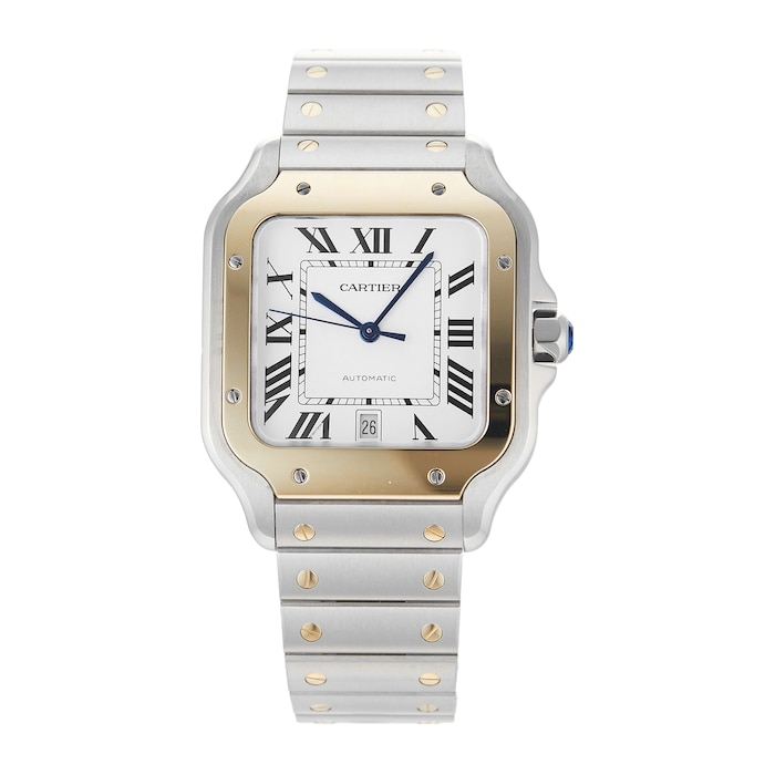 Pre-Owned Cartier Pre-Owned Cartier Santos De Cartier Silver Steel and Yellow Gold Mens Watch W2SA0009