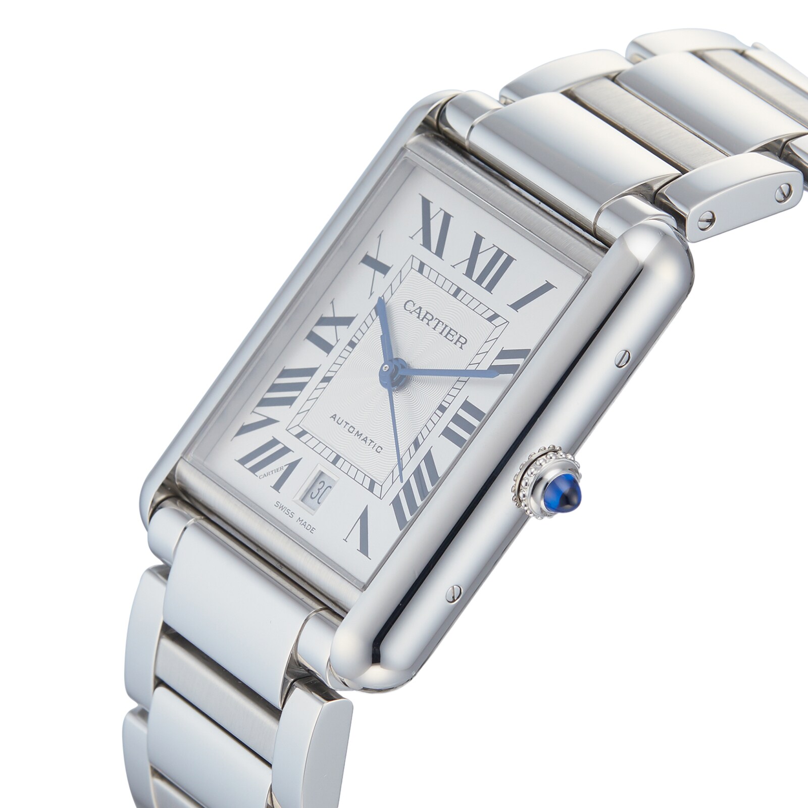 Pre-Owned Cartier Tank Extra-Large Silver Steel Mens Watch WSTA0053